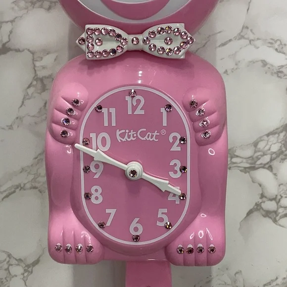 Jeweled Pink Satin Kit-Cat Klock clock SUPER RARE - Picture 3 of 7
